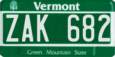 VT license plate ZAK682