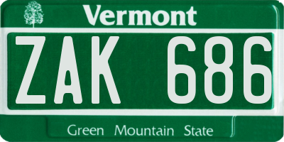 VT license plate ZAK686