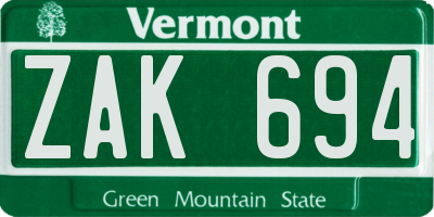 VT license plate ZAK694