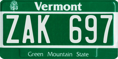 VT license plate ZAK697