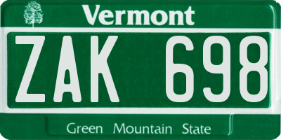 VT license plate ZAK698