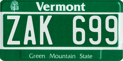 VT license plate ZAK699