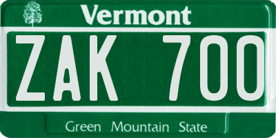 VT license plate ZAK700