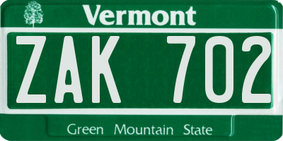 VT license plate ZAK702