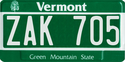 VT license plate ZAK705