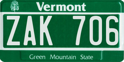 VT license plate ZAK706