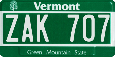 VT license plate ZAK707