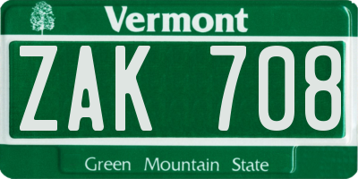 VT license plate ZAK708