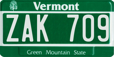 VT license plate ZAK709