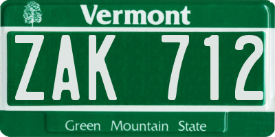 VT license plate ZAK712