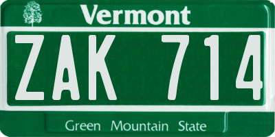 VT license plate ZAK714