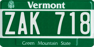 VT license plate ZAK718