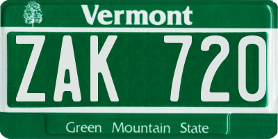 VT license plate ZAK720