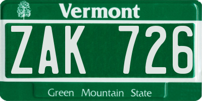 VT license plate ZAK726