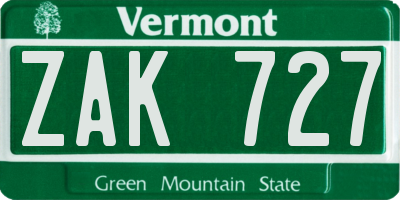 VT license plate ZAK727