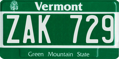 VT license plate ZAK729