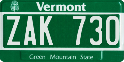 VT license plate ZAK730