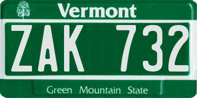 VT license plate ZAK732