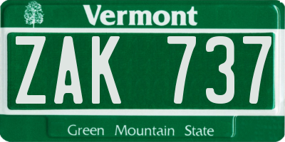 VT license plate ZAK737
