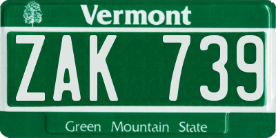 VT license plate ZAK739