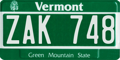 VT license plate ZAK748
