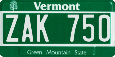 VT license plate ZAK750