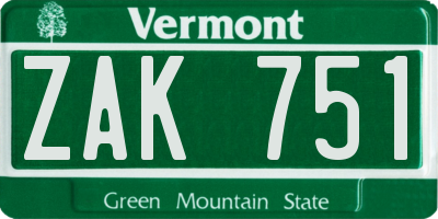 VT license plate ZAK751