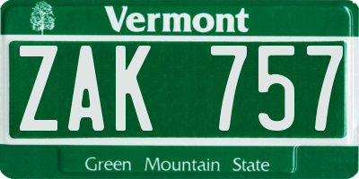 VT license plate ZAK757