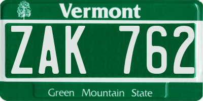 VT license plate ZAK762