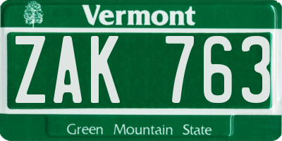VT license plate ZAK763