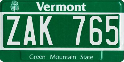 VT license plate ZAK765