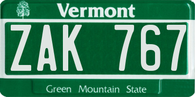 VT license plate ZAK767