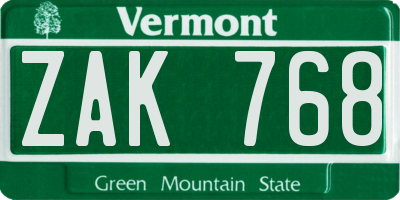 VT license plate ZAK768