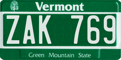VT license plate ZAK769