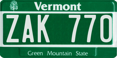 VT license plate ZAK770
