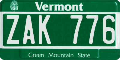 VT license plate ZAK776