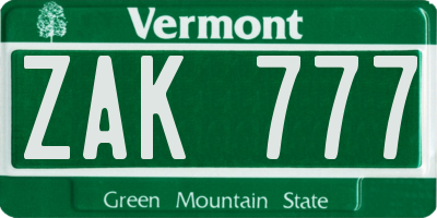 VT license plate ZAK777