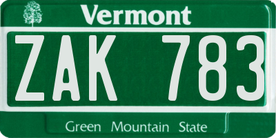 VT license plate ZAK783