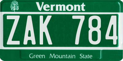 VT license plate ZAK784