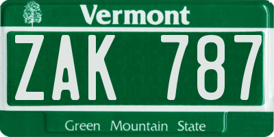VT license plate ZAK787