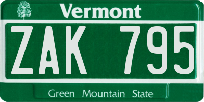 VT license plate ZAK795
