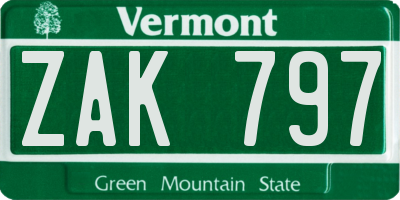 VT license plate ZAK797