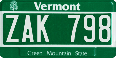 VT license plate ZAK798