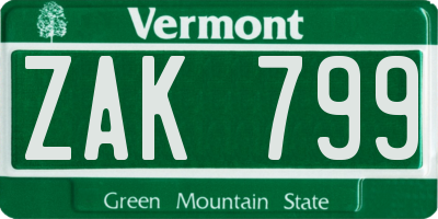 VT license plate ZAK799