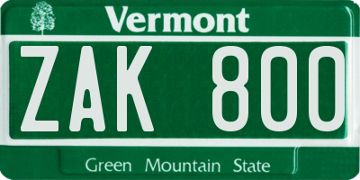 VT license plate ZAK800