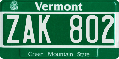 VT license plate ZAK802