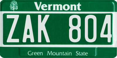 VT license plate ZAK804