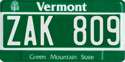VT license plate ZAK809