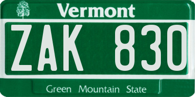 VT license plate ZAK830