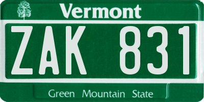 VT license plate ZAK831